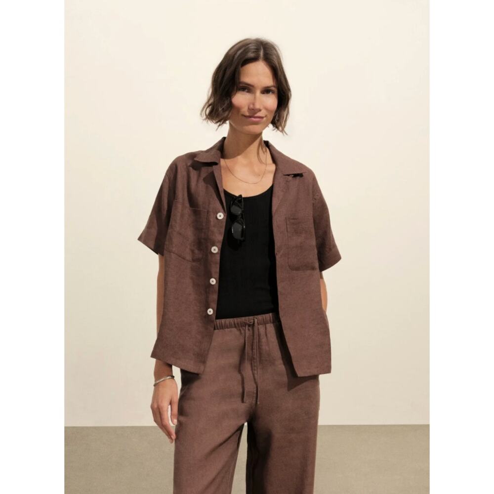 Buck Mason Crosshatch Linen Camp Shirt Bonfire size M medium